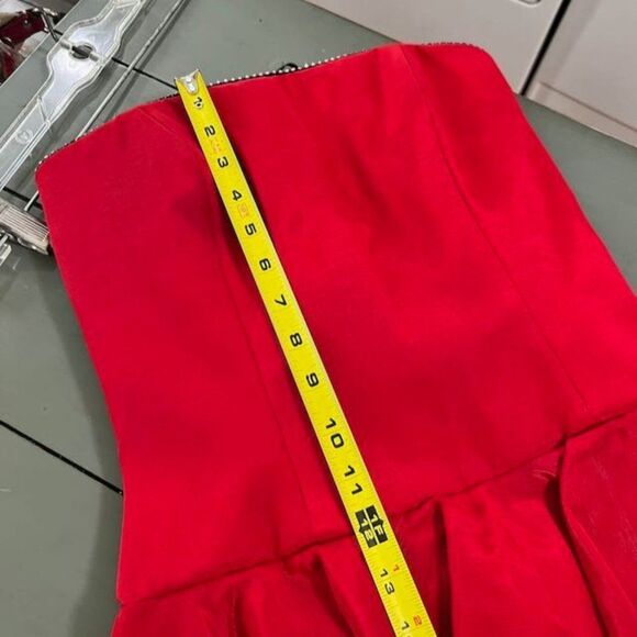 AJ Bari Vintage Red Strapless Dress Peplum w/ Bling Bow Made in USA Size 4 - Picture 9 of 14